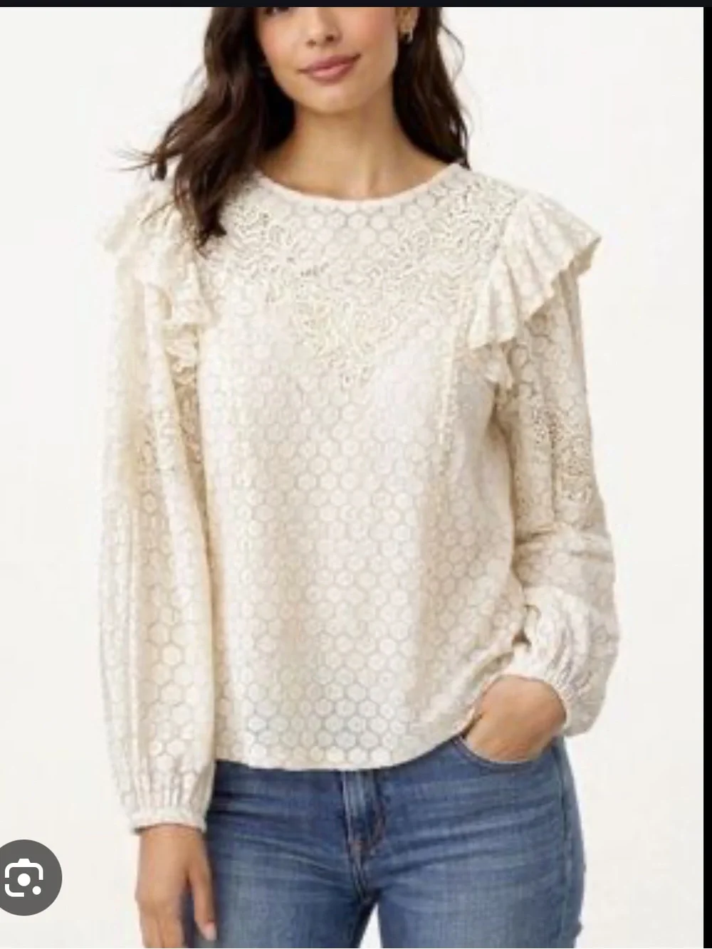 Express Cream Lace Ruffle-Shoulder Blouse - Picture 4 of 5